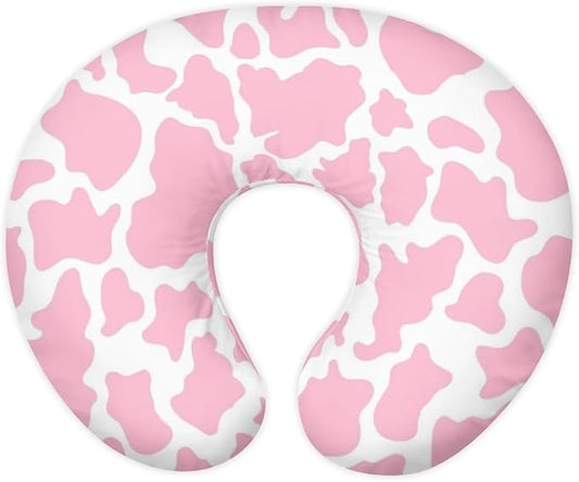 Pink Cow Print Nursing Pillow Covers for U-Shaped Breastfeeding Pillow Cowhide Nursing Pillow Case Slipcover Hidden Zipper Design Soft and Skin-Friendly