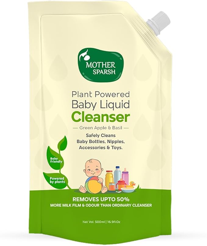 Mother Sparsh Natural Baby Liquid Cleanser (Powered by Plants) Cleanser for Baby Bottles, Nipples, Accessories and Toys, Refill Pack (500ml)