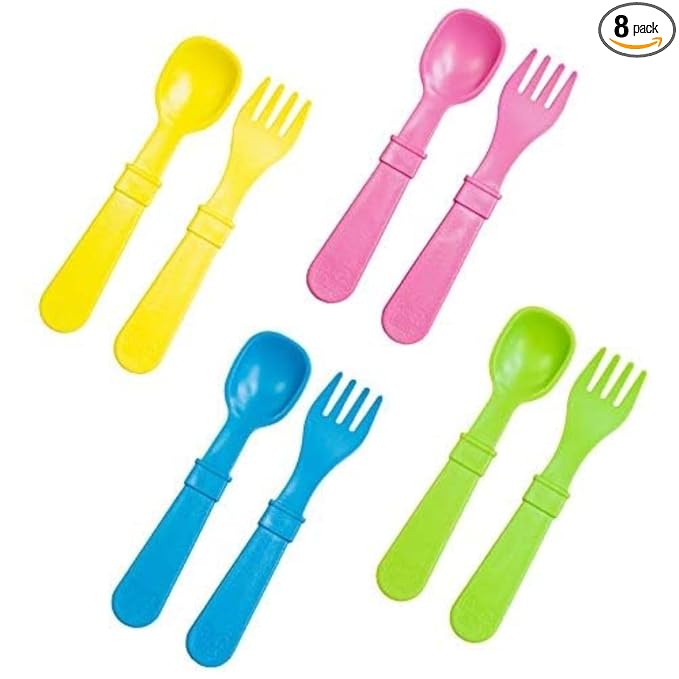 Re-Play Toddler Forks and Spoons Set - 4x4 Utensils Set for Kids - Dishwasher and Microwave Safe - Made in USA - Set of 8-5.8" x 1.2" x 0.2" - Easter