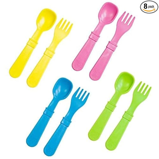 Re-Play Toddler Forks and Spoons Set - 4x4 Utensils Set for Kids - Dishwasher and Microwave Safe - Made in USA - Set of 8-5.8" x 1.2" x 0.2" - Easter