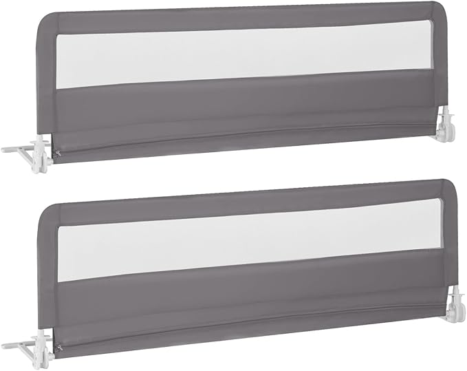 GLACER Foldable Bed Rail for Toddlers - 71" Bedrail w/Safety Straps, Child Lock & Removable Oxford Cover, Swing Down Baby Bed Rail Guard for Crib, Full, Twin, Double, Queen & King Bed (Grey, 2 Pack)