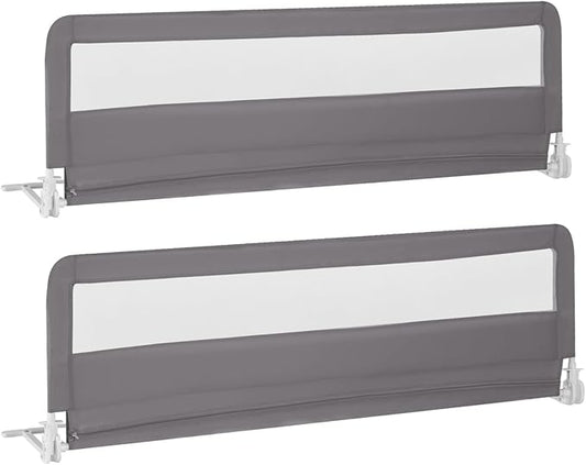 GLACER Foldable Bed Rail for Toddlers - 71" Bedrail w/Safety Straps, Child Lock & Removable Oxford Cover, Swing Down Baby Bed Rail Guard for Crib, Full, Twin, Double, Queen & King Bed (Grey, 2 Pack)