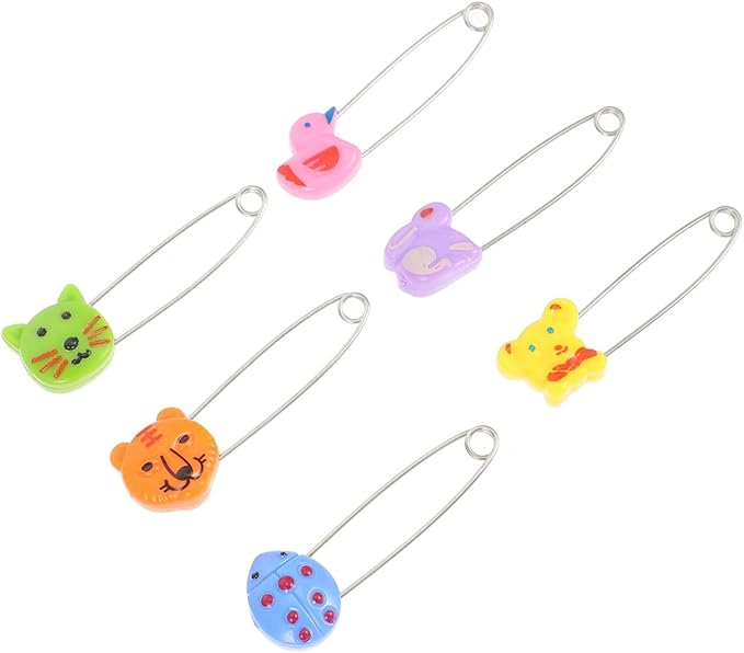 Baby Diaper Pins for Cloth Diapers 2.16 Inch Long Safety Pins with Plastic Head Adjustable Animal Design Fasteners for Newborns and Toddlers Secure Diaper Holders