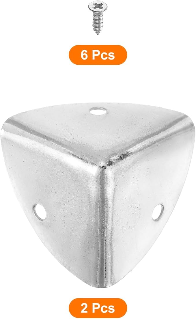 uxcell 2 Pcs Decorative Box Corner Cover, 40mm Metal Edge Guard, Furniture Corner Edges Protector with Screws, Silver