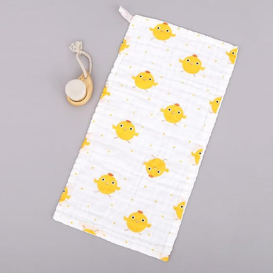Yellow chick print Cotton square towel with 6 layers of gauze (19.7x9.8 inches), washable children's face towel, printed reusable drool towel, essential for newborns patterned burp cloths towels