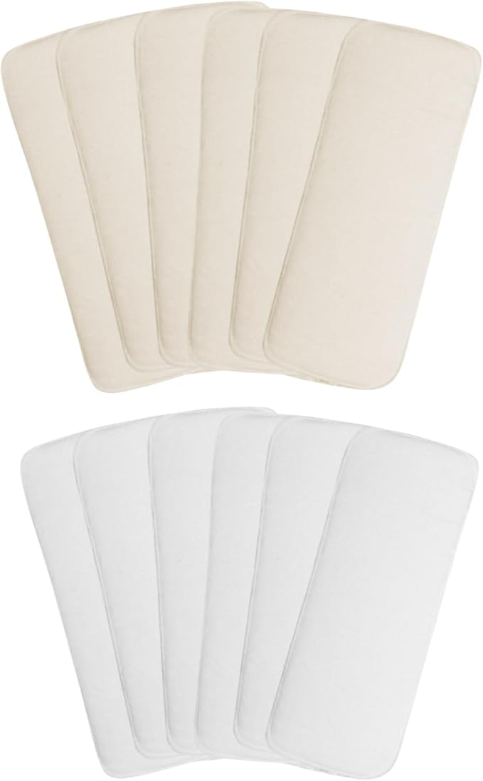 KaWaii Baby 12-Pack Cloth Diaper Booster Pads (6 Premium & 6 Microfiber) Washable Reusable Absorbent Pads Use with One Size Cloth Diaper (8-36 lbs)