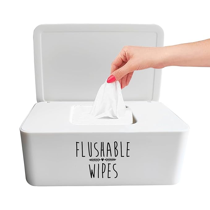 Moorfowl Flushable Baby Wipes Dispenser for Bathroom, 7.28" L * 4.80" W * 2.75" H, Aesthetic Butt Wipes Container Holder Practical Baby Registry Essential