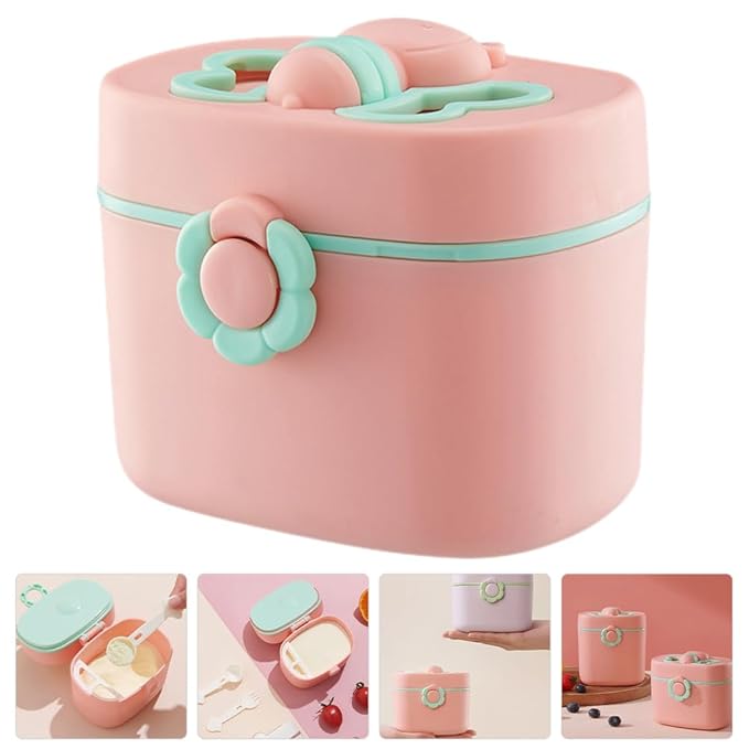 Hemoton Portable Milk Powder Box with Separate Scoop Infant Formula Dispenser Leak-Proof Compact Travel Storage Organizer for Baby Feeding 4.5X4X3.7 Inches