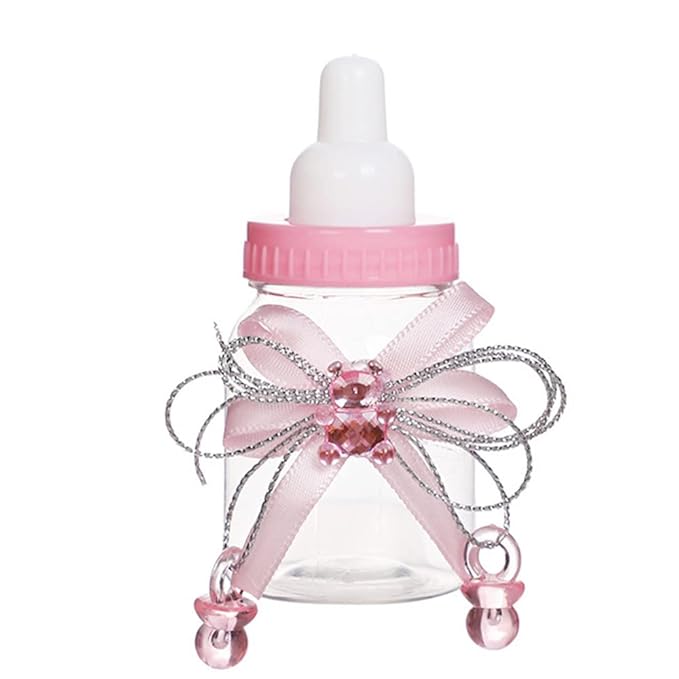 24-Piece Baby Feeding Bottle Set with Pink Candy Box for Shower Decoration