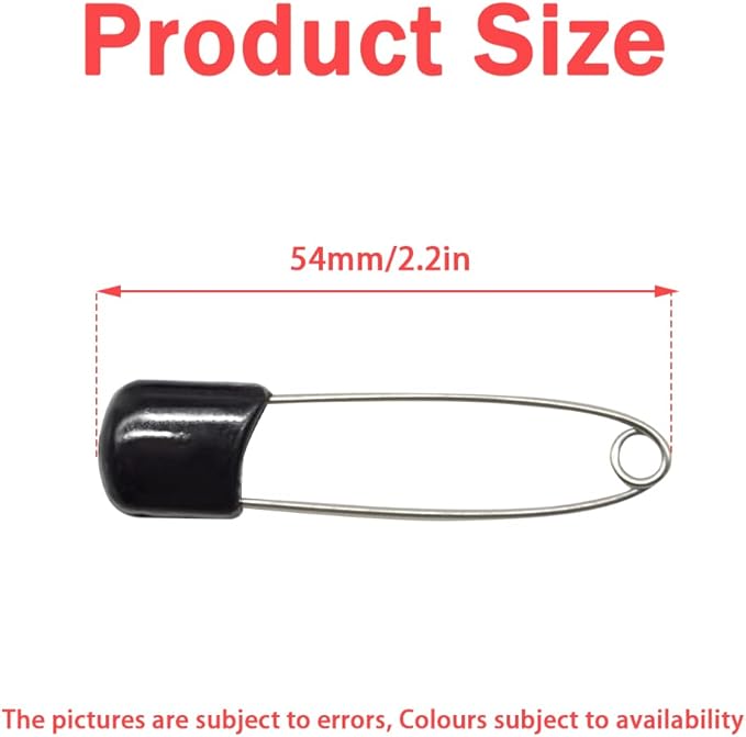 50 PCS Safety Pin 54mm/2.2in Baby Diaper Pins for Cloth Plastic Head Baby Pins for Diapers Stainless Steel Cloth Pins with Locking Closures Nappy Pin for Crafts（DT/Black）