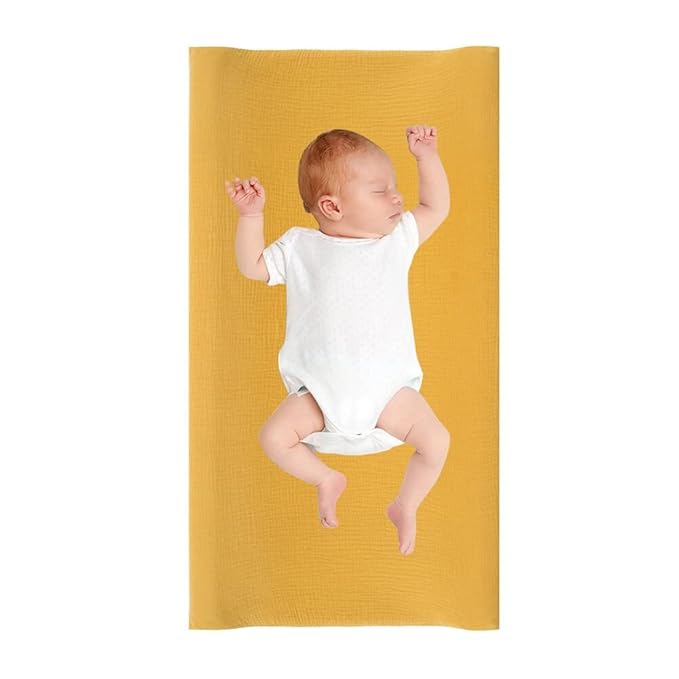 Cotton Changing Pad Cover,Unisex Diaper Change Table Sheet Ultra Soft Diaper Change Table Pad Cover Washable Changing Pad Sheets for Newborn,32in x 16in x 5in,Ginger Yellow