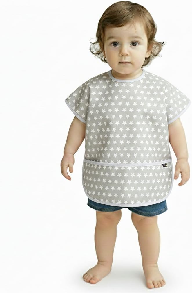 Plie Short Sleeve Waterproof Bib for Toddlers – Easy Clean Feeding Apron for Mealtime, Daycare, Self-Feeding, Lightweight