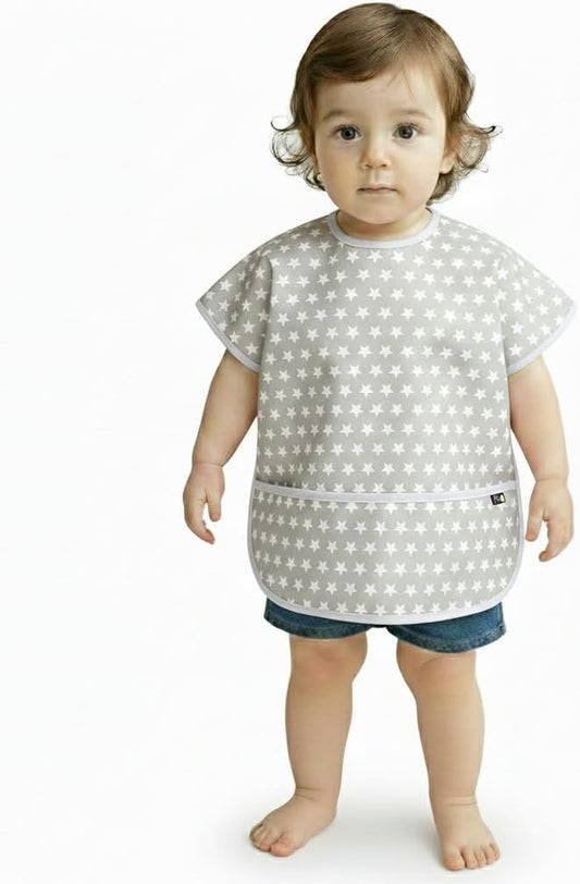 Plie Short Sleeve Waterproof Bib for Toddlers – Easy Clean Feeding Apron for Mealtime, Daycare, Self-Feeding, Lightweight