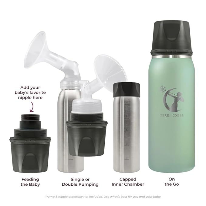 CERES CHILL OG Breastmilk Chiller & Warmer – 12–34oz Portable Breast Milk Cooler, Storage & Baby Bottle for Travel, Work or On-The-Go – Pump Compatible Container – La Vie En Rose Gold