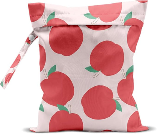 Wet Bag, Wet Dry Bag, Waterproof Swim Bags, Machine Washable Reusable Bags for Beach, Pool, Diapers, and Dirty Yoga Gym Clothes(Pink Apple Print Pattern