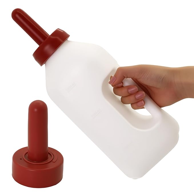 2 Quart Calves Nursing Bottle with a Replacement Nipple，Nursing Feeding Bottle with Hand Grip Handle for Feeding Baby Goats Calf Farm Equipment