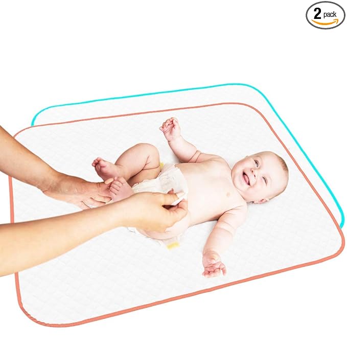 Portable Changing Pad - Waterproof Reusable Baby Changing Mats for Girls Boys - Large Size 25.5”x31.5” Pack of 2 - Reinforced Seams & Free Storage Bag - Change Diaper Mat On the Go - Warranty 2 y