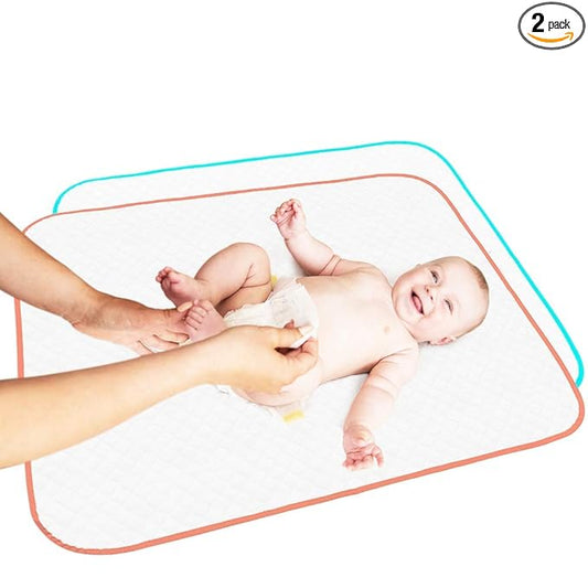 Portable Changing Pad - Waterproof Reusable Baby Changing Mats for Girls Boys - Large Size 25.5”x31.5” Pack of 2 - Reinforced Seams & Free Storage Bag - Change Diaper Mat On the Go - Warranty 2 y