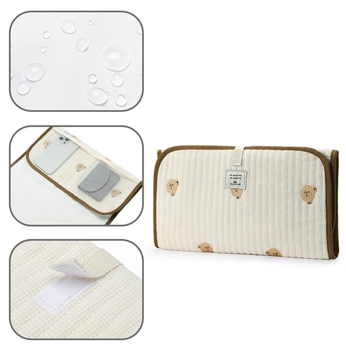 Portable Baby Changing Pad Foldable & Water Proofing Mat Built-in Mesh Pocket for Newborns and Parents During Travel (Tulip)