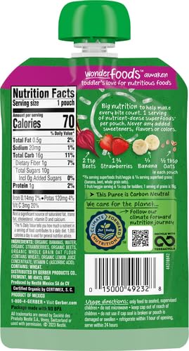 Gerber Organic Baby Food WonderFoods Banana Strawberry Beet & Oatmeal, 3.5 Oz Pouch (Pack of 3)