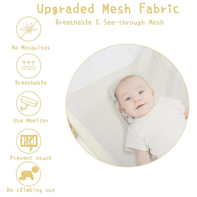L RUNNZER Pop Up Pack N Play Tent, Baby Net to Keep Toddler in, Mini Crib Canopy for Pack and Play, See Through, Breathable & Portable