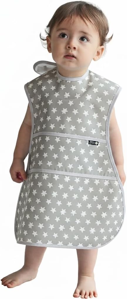 Plie Full Coverage Waterproof Feeding Bib for Toddlers – Extra Long Apron Bib for Mealtime, Self-Feeding, High Chairn