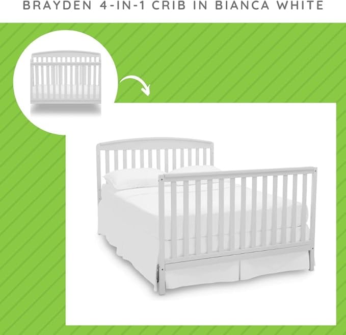Full-Size Conversion Kit Bed Rails Compatible with Brayden Convertible Crib by Delta Children - Solid Wood Rail #0050 - Toddler & Adult Bed Rail for Full-Size - Baby Furniture (Bianca White - 130)