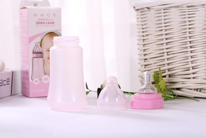 Made in USA aMACEing Zero Leak Leak Resistant Baby Bottle with Anti-Colic Vent and Variable Flow, 7oz Bundle 3 Bottles (Pink, Yellow, Green)