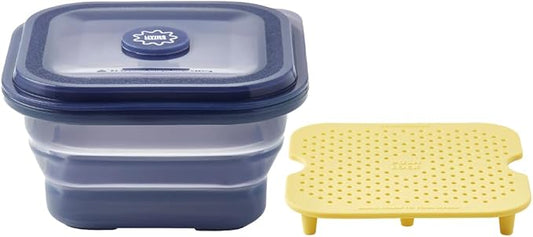 PushLock Collapsible Food Storage Container&Smart Cooking Steam Tray, Space-Saving, Platinum Silicone, Microwave&Freezer&Dishwasher Safe, for Cooking&Leftovers, BPA-Free, 60oz per Unit (NAVY&OLIVE)