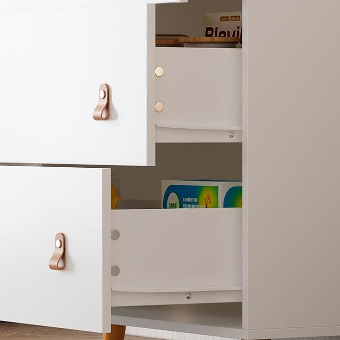 Baby Dresser with Changing Table Top, 4 Drawers Nursery Dresser with Removable Guard, Infant Diaper Changing Station Baby Cloth Organizer for Nursery and Kids Bedroom, White - 44.9" W