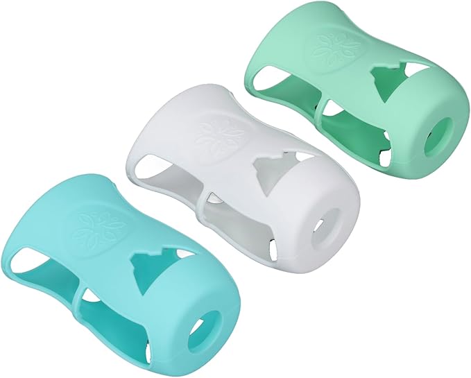240ml Glass Baby Bottles Silicone Sleeve, Shatter Proof Bottle Cover with Anti Flowing, Insulate Warmers, Cute Design for Glass 8 oz Series, Deformation (White+Light