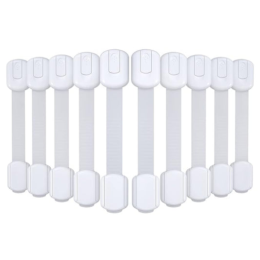 4our Kiddies 10 Pack Baby Proof Cabinet Latches, Childproof Drawer Latches with 6 Extra 3M Adhesives, Adjustable Child Safety Cabinet Strap Locks, Baby Drawer Locks for Kids and Child Safety