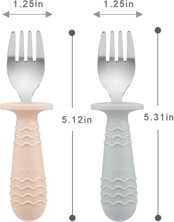 PandaEar 6 Pack Baby Forks for Self Feeding | Stainless Steel Tips & Silicone Handle Baby Utensils for Toddlers & Kids | BPA-Free, Easy Grip, Dishwasher Safe Feeding Forks for Baby Led Weaning