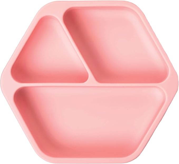 Tiny Twinkle Silicone Suction Baby Plate, Suction Grip Divided Dish for First Foods and Self-Feeding Toddlers, Baby Led Weaning Supplies for Independent Eating (Rose Plate)