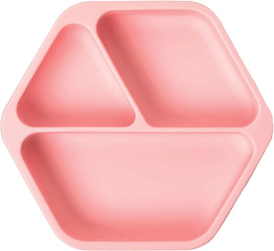 Tiny Twinkle Silicone Suction Baby Plate, Suction Grip Divided Dish for First Foods and Self-Feeding Toddlers, Baby Led Weaning Supplies for Independent Eating (Rose Plate)