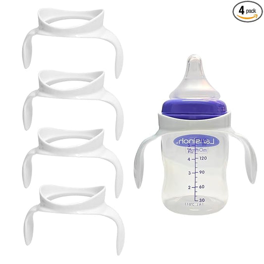 Baby Bottle Handles Compatible with Lansinoh Baby Bottles, Ergonomic Bottle Holder for Newborn, 4 Pack (White)