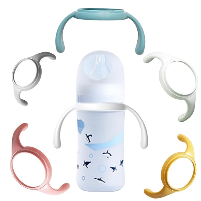 Pack of 2, Bottle Handles Grips Compatible with Pigeon Nursing Bottles and Silicone Coating Glass Bottles (Colors May be Vary)