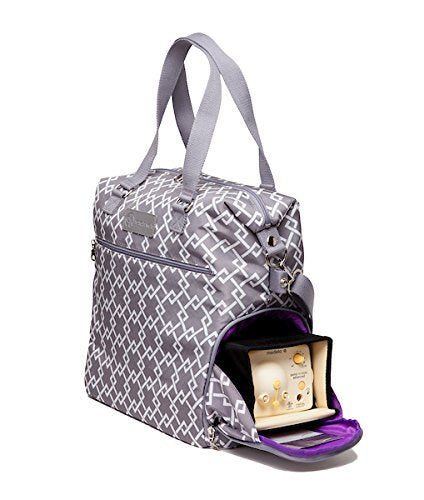 Lizzy Breast Pump Bag – Stylish Pump Tote with Insulated Cooler Pocket, Laptop Sleeve & Spacious Side Compartment – Fits Portable Pumps & More – Easy-Clean, Lightweight Breastfeeding Bag (Grey)