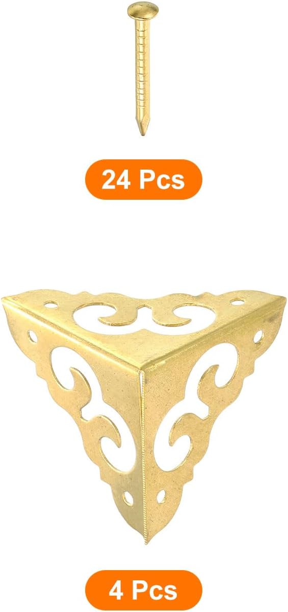 uxcell 4 Pcs Brass Edge Guard, 30mm Decorative Box Corner Cover, Corner Protector, Vintage Stair Dust Corners with Screws, Gold