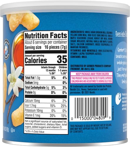 Gerber Snacks for Baby Lil Crunchies Vanilla Maple, 1.48 Oz Can (Pack of 2)