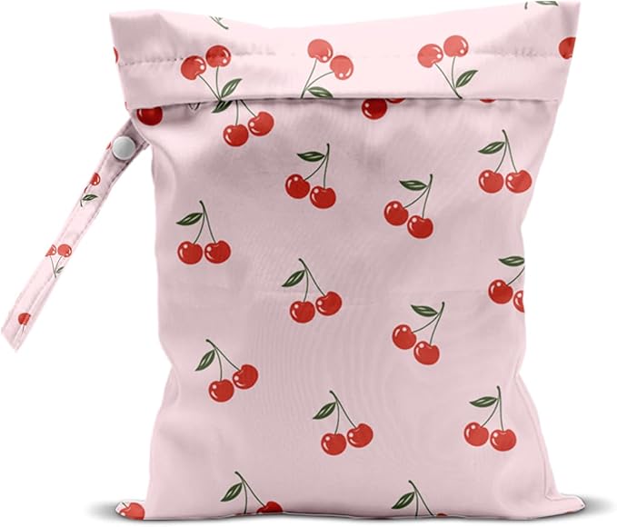 Wet Bag, Wet Dry Bag, Waterproof Swim Bags, Machine Washable Reusable Bags for Beach, Pool, Diapers, and Dirty Yoga Gym Clothes(Sweet Minimalist Cherry Design