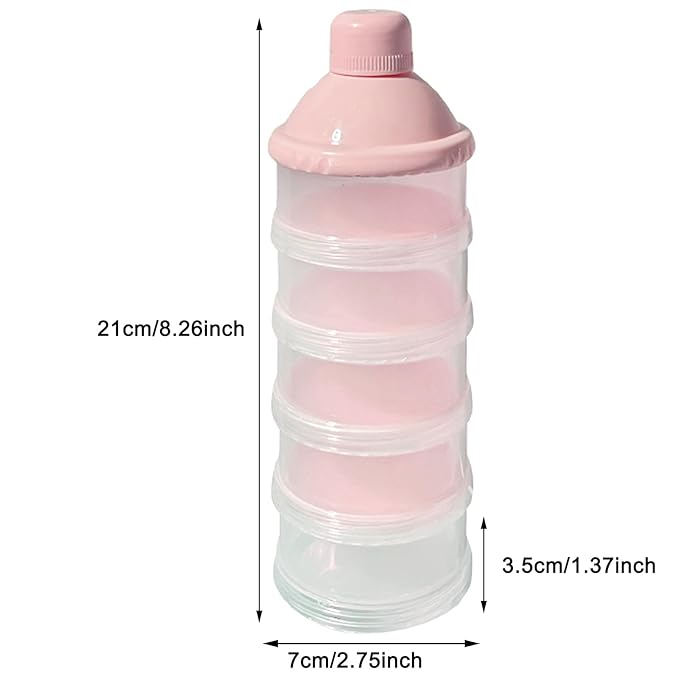 2 PCS 5 Layers Baby Milk Powder Dispenser, Milk Powder Pots, Formula Dispenser Portable Milk Powder Formula Dispenser Container Pot Box Milk Cans Snack Storage Box for Travel(Light Pink+ Light Pink)