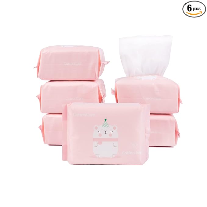 Baby Dry Wipe,100% Cotton,dry wipe cotton tissues,baby sensitive skin,taking care of baby skin,7.9 x 4.7 in 6-Pack (600 Count)