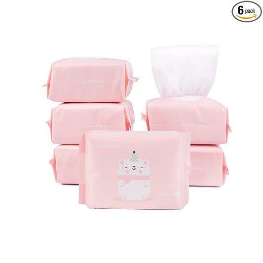 Baby Dry Wipe,100% Cotton,dry wipe cotton tissues,baby sensitive skin,taking care of baby skin,7.9 x 4.7 in 6-Pack (600 Count)
