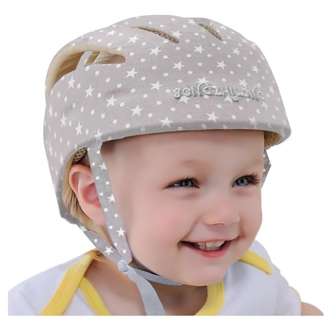 Adjustable Baby Head Protector, Baby Helmets for Crawling Walking Lightweight Safety Infant Helmet Jumping Running Breathable Hat Infant Essentials Toddler Helmets 6-24 Months (Star Gray)