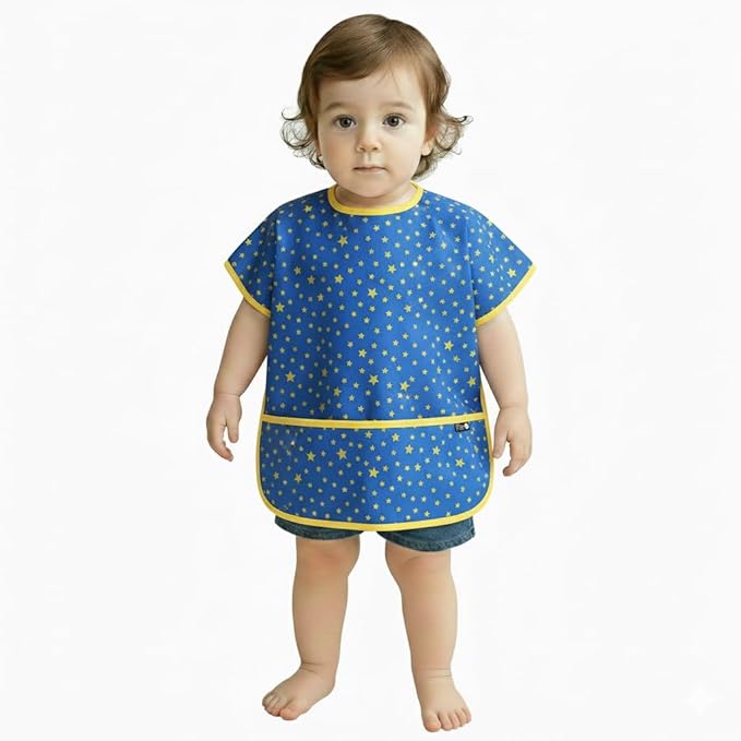 Plie Short Sleeve Waterproof Bib for Toddlers – Easy Clean Feeding Apron for Mealtime, Daycare, Self-Feeding, Lightweight