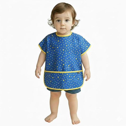 Plie Short Sleeve Waterproof Bib for Toddlers – Easy Clean Feeding Apron for Mealtime, Daycare, Self-Feeding, Lightweight