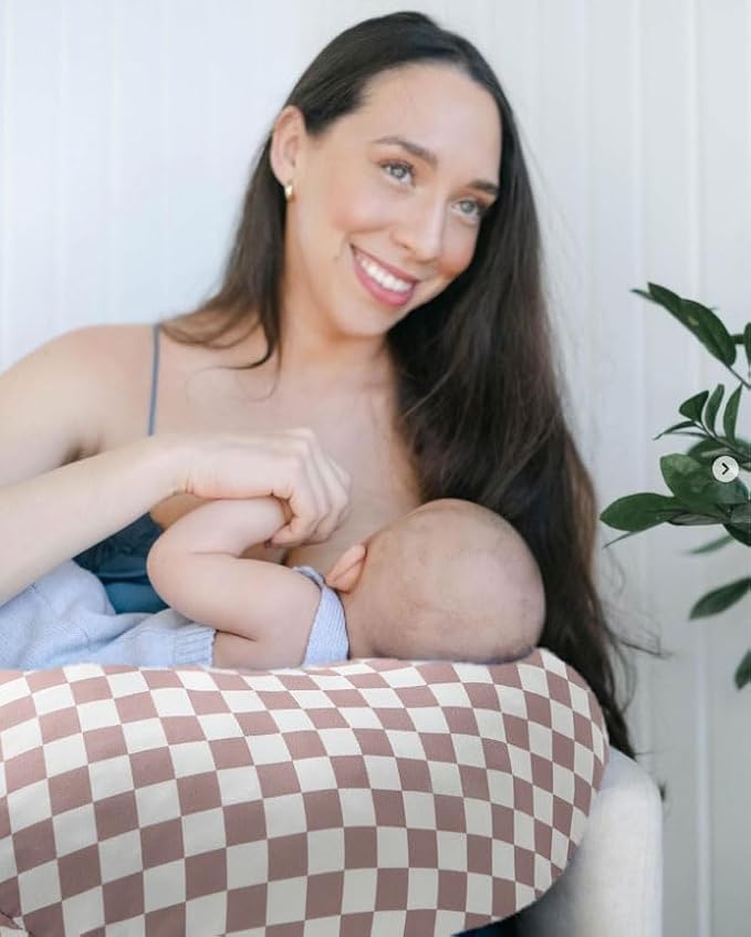 Little Jump 2 Pack Nursing Pillow Cover - Stretchy and Soft Nursing Cover for Breastfeeding Pillows, Comfortable Slipcover for Baby Boy and Girls. (Coffee & Green Checkered)
