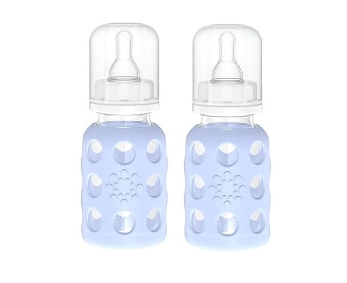Lifefactory Glass Baby Bottle BPA Free | Protective Silicone Sleeve | 4 oz Pack of 2 | Blanket
