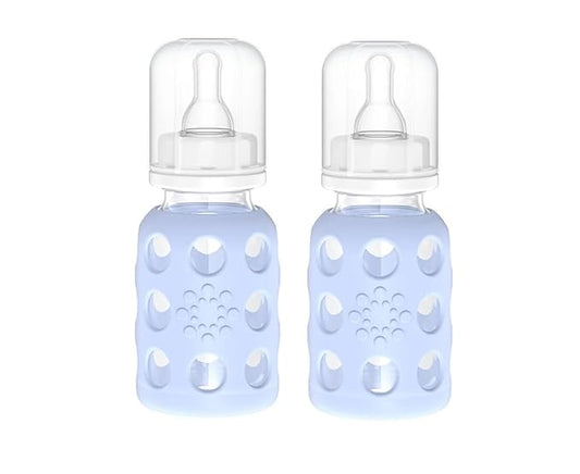 Lifefactory Glass Baby Bottle BPA Free | Protective Silicone Sleeve | 4 oz Pack of 2 | Blanket